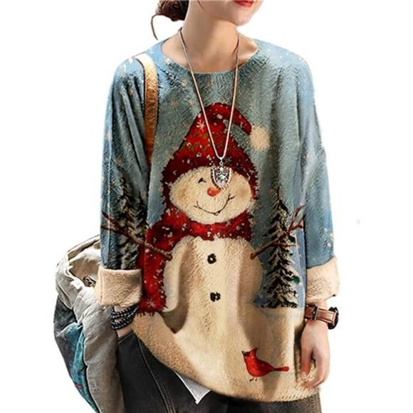 Women Sweater Graphic Oversized Pullover Sweaters Casual Loose Long Sleeve Knit‎ - Picture 1 of 6